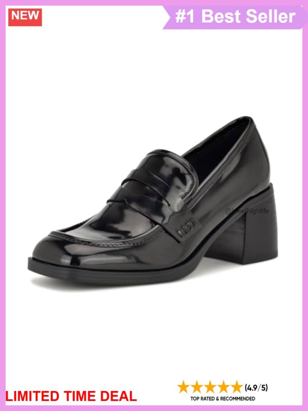 Nine West Avalia Heeled Loafer with Block Heel and Square Toe